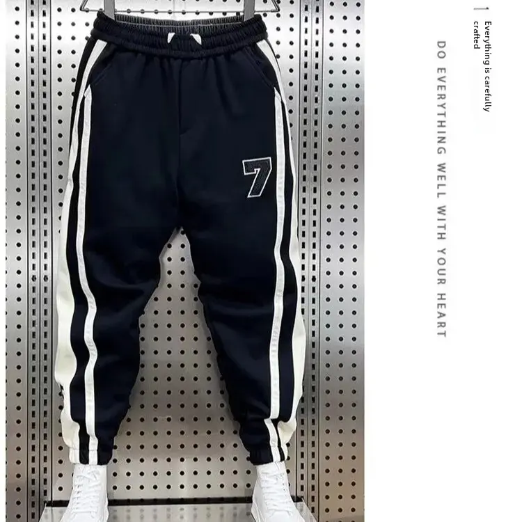 Fashionable Striped Color Blocking Sweatpants 2024 Autumn/Winter Men's New Casual Ankle Pants Patchwork Warm Harem Trousers