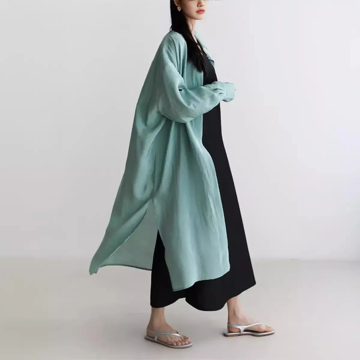 Loose plus Size Women's Shirt Long Dress Elegant School Style Versatile Open Cardigan Slimming Long Sleeve Sun Protection Clothi