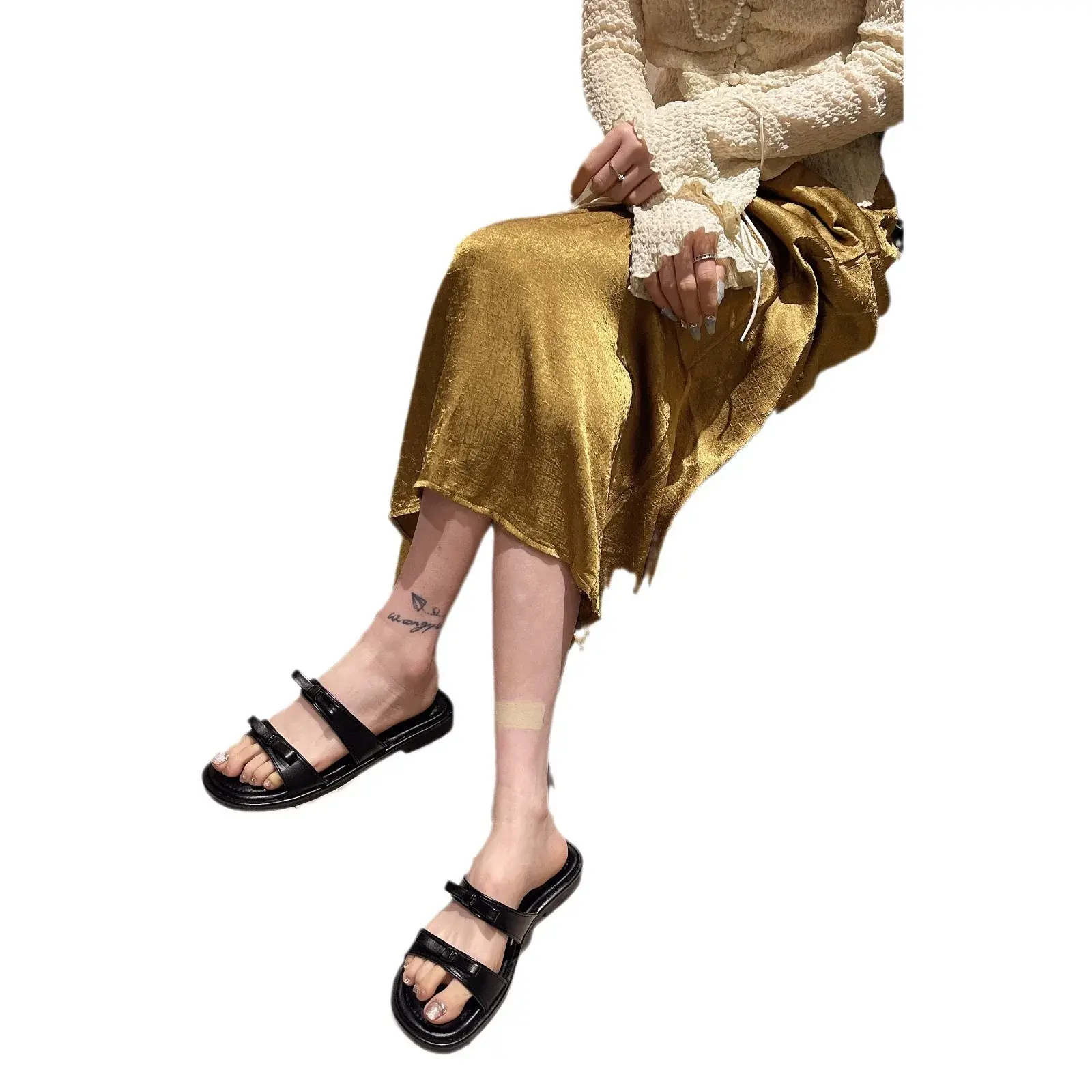 2024 Summer New Women's Soft Bottom Bow Slippers Elegant Beach Sandals Sweet Fashionable One-Character Drag Slippers