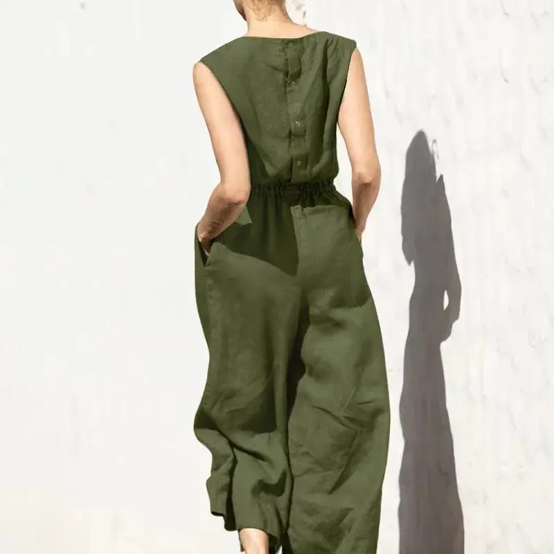 Summer Women's High Waist One-Piece Suit Sleeveless Pure Color Trousers Nine Points Seven Points Five Points Pants