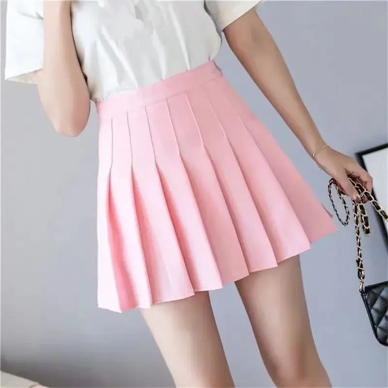 Summer Women's A- Line Midi JK Skirt Pleated Pure Color School Uniform Style Black Half-length Skirt Easy to Match Big Size