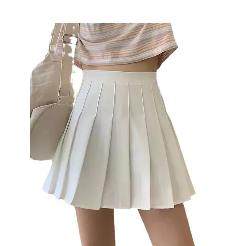 Summer Women's A- Line Midi JK Skirt Pleated Pure Color School Uniform Style Black Half-length Skirt Easy to Match Big Size