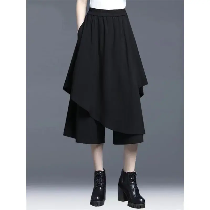 High Waist Wide Leg Pants Skirt Women Spring Autumn Loose Casual Sporty Thin Irregular Length Seven-Five-Past Nine-Pants