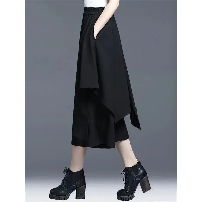 High Waist Wide Leg Pants Skirt Women Spring Autumn Loose Casual Sporty Thin Irregular Length Seven-Five-Past Nine-Pants