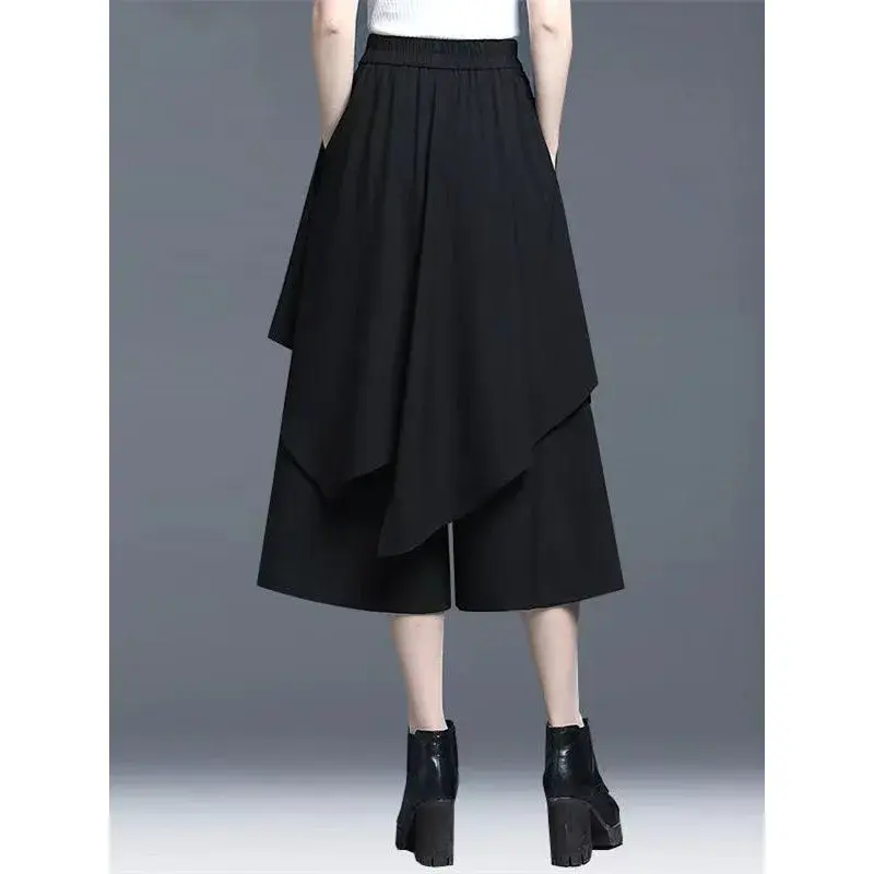 High Waist Wide Leg Pants Skirt Women Spring Autumn Loose Casual Sporty Thin Irregular Length Seven-Five-Past Nine-Pants