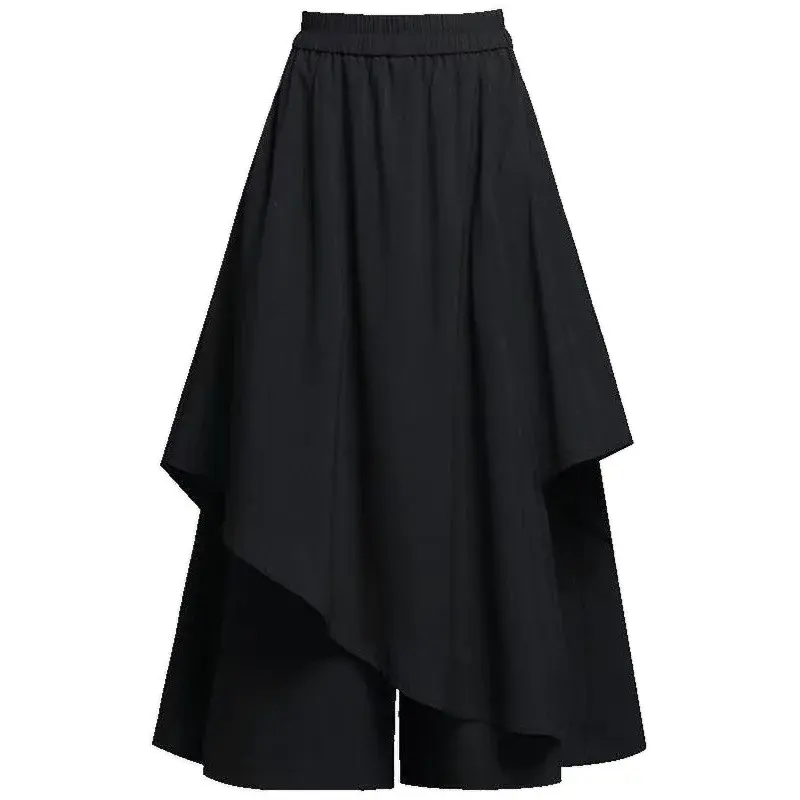 High Waist Wide Leg Pants Skirt Women Spring Autumn Loose Casual Sporty Thin Irregular Length Seven-Five-Past Nine-Pants