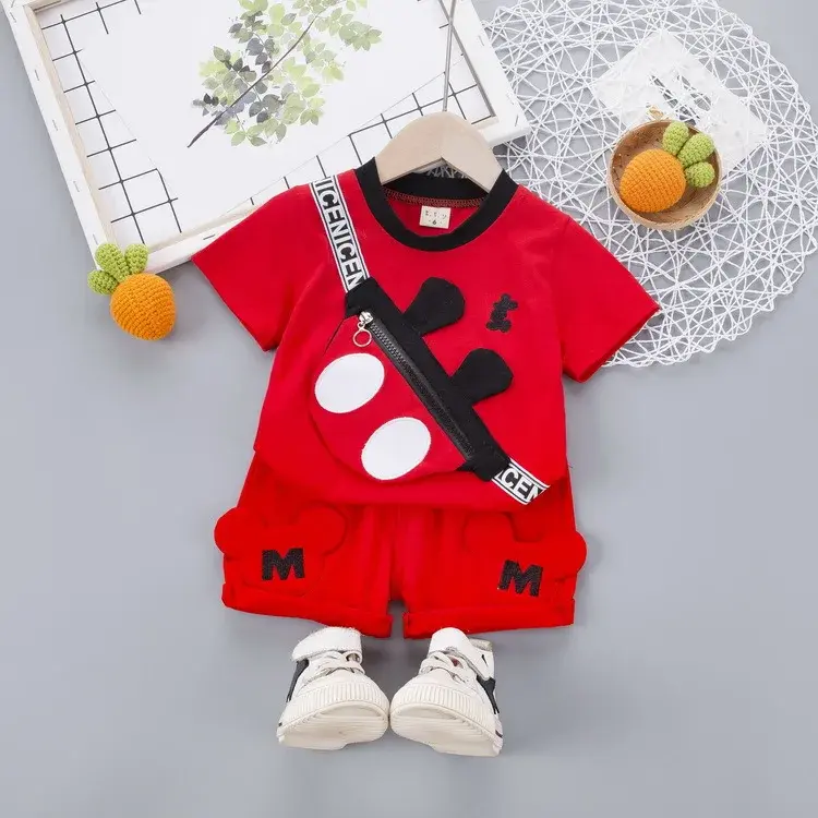 Baby Boys Summer Short Sleeve Two-Piece Suit 1-3 Years Old Cartoon Stylish Pure Cotton T-Shirt Korean Version Children's Wear Tr