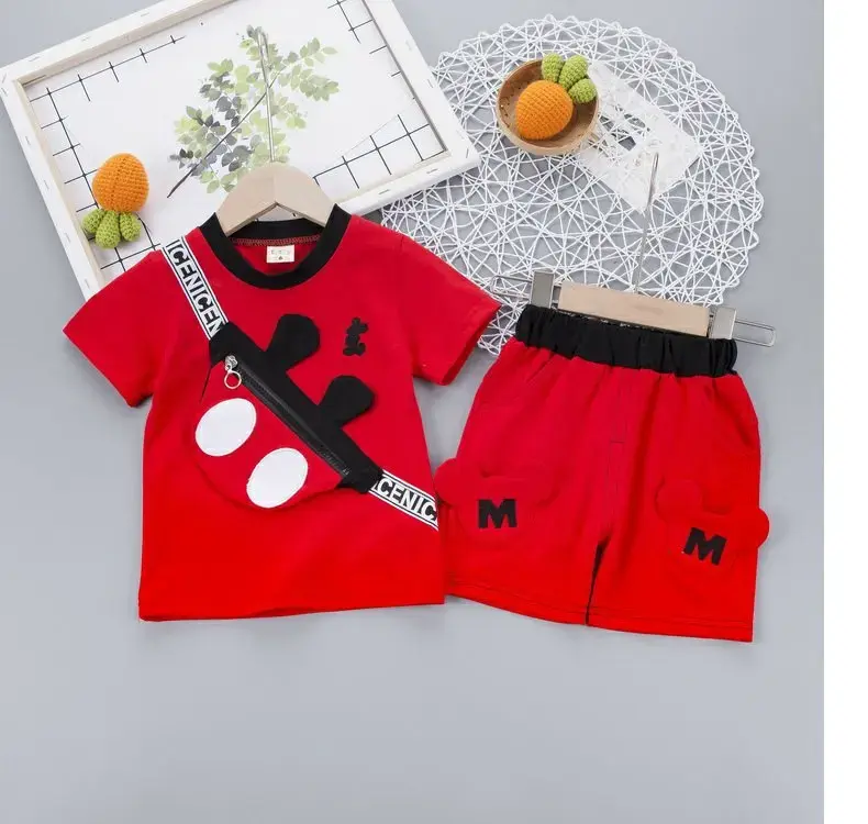 Baby Boys Summer Short Sleeve Two-Piece Suit 1-3 Years Old Cartoon Stylish Pure Cotton T-Shirt Korean Version Children's Wear Tr
