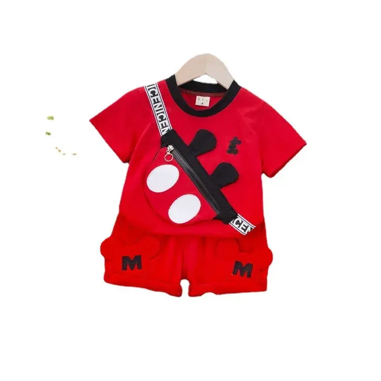 Baby Boys Summer Short Sleeve Two-Piece Suit 1-3 Years Old Cartoon Stylish Pure Cotton T-Shirt Korean Version Children's Wear Tr