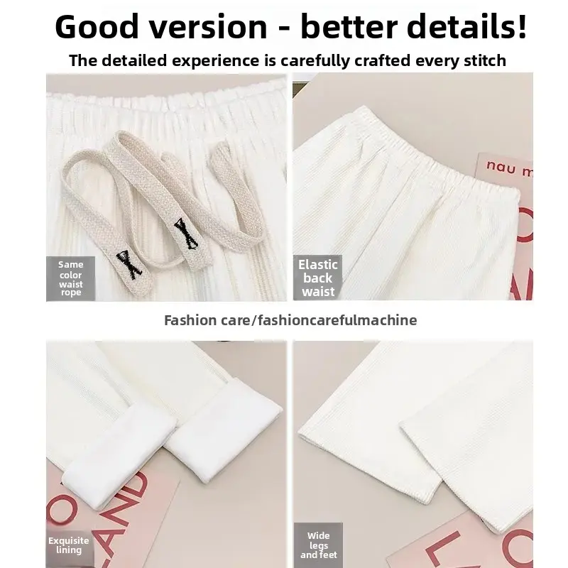 High Waist Thickened Lamb Velvet Wide Leg Pants Women's Autumn Winter New Style Cotton Trousers Fleece Lined Corduroy Straight L