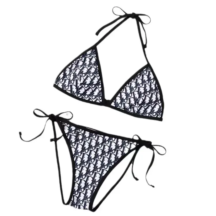 Sexy Low-Waist Bikini Swimsuit Women's Separate Swimwear Checks Deep V Back Triangle Cross Three-Point Style Chinese Brand