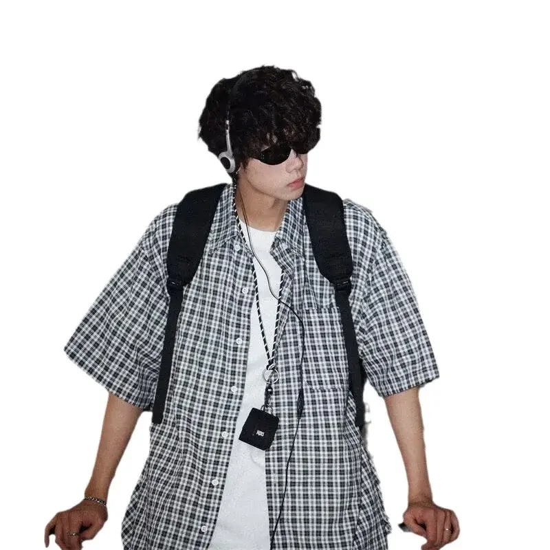 2024 New Summer Japanese Plaid Sleeveless T-Shirt Casual Loose Fit Men's Fashion Trendy Anti-Sunshine Shirt Versatile