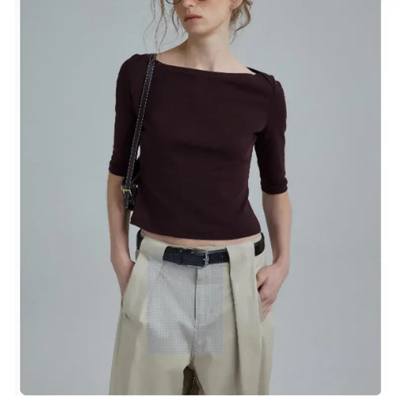 Retro Boat Neck Half Sleeve T-Shirt Minimalist Commute Top Summer New Arrival Women's Fashion Polyester Fiber Regular Sleeve