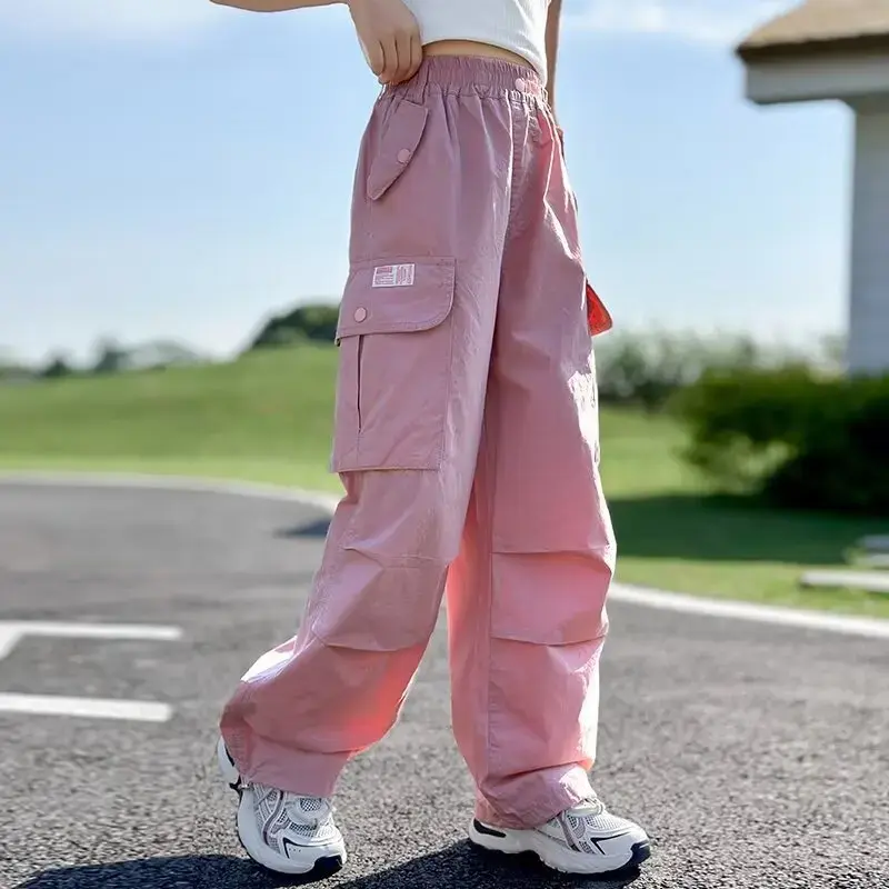 Girls Summer Loose Mosquito-Resistant Workwear Trousers Children's Casual Loose Fit Long Pants for Spring Autumn And Summer