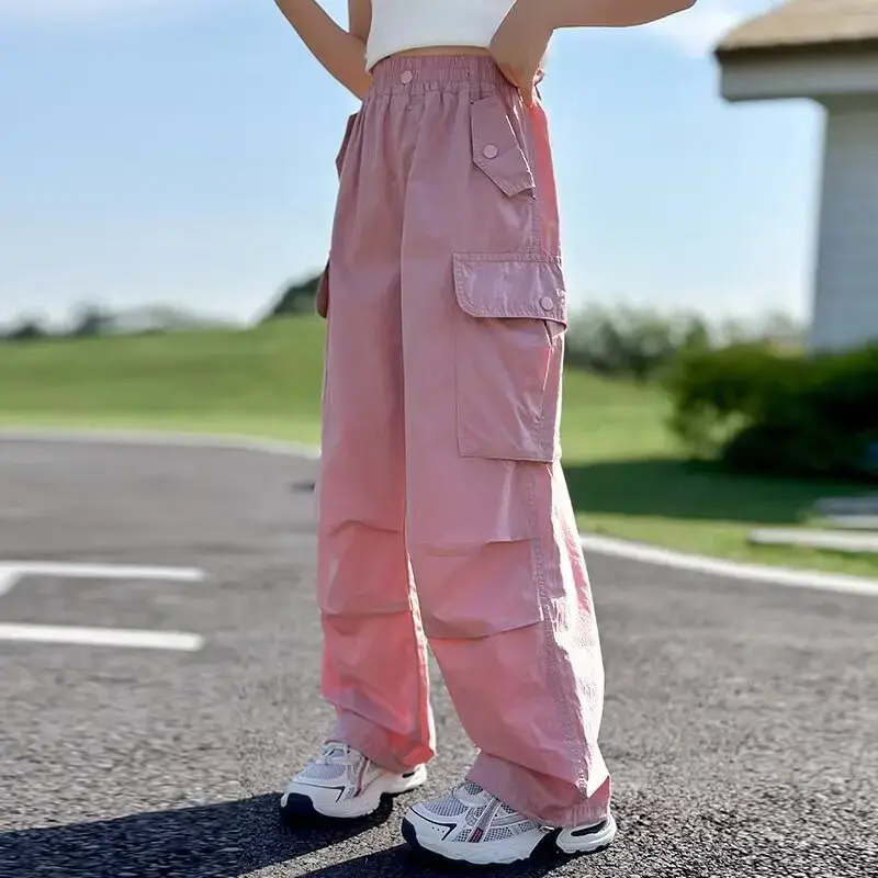 Girls Summer Loose Mosquito-Resistant Workwear Trousers Children's Casual Loose Fit Long Pants for Spring Autumn And Summer