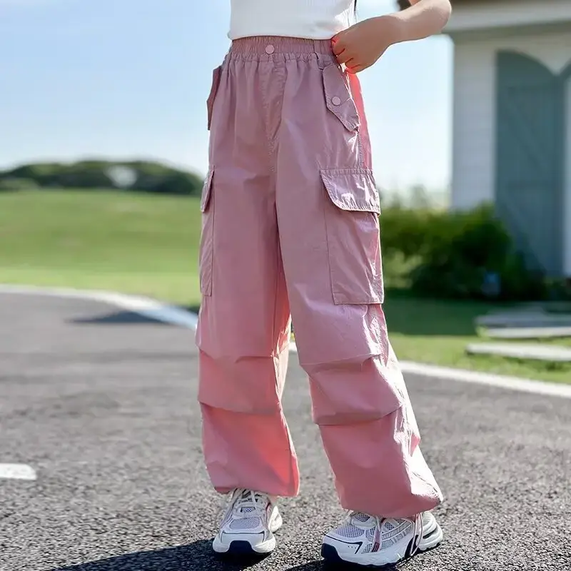 Girls Summer Loose Mosquito-Resistant Workwear Trousers Children's Casual Loose Fit Long Pants for Spring Autumn And Summer