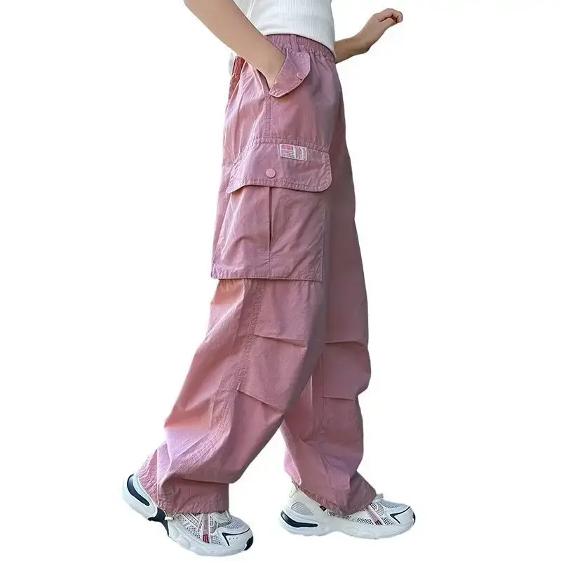 Girls Summer Loose Mosquito-Resistant Workwear Trousers Children's Casual Loose Fit Long Pants for Spring Autumn And Summer