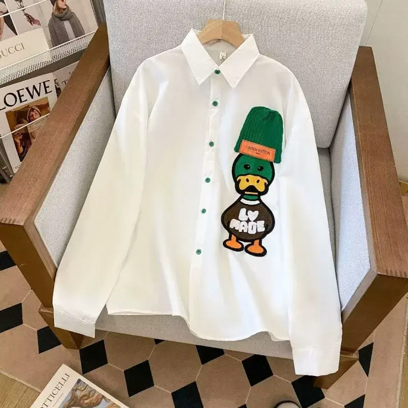 Embroidered Loose-fit Long Sleeve Shirt Men's Design Sensibilityniche Vintageartistic Jacket Casual Scene Other Material