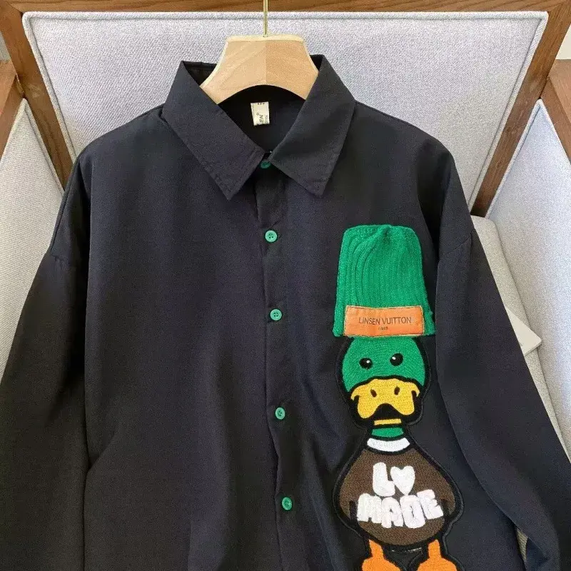 Embroidered Loose-fit Long Sleeve Shirt Men's Design Sensibilityniche Vintageartistic Jacket Casual Scene Other Material