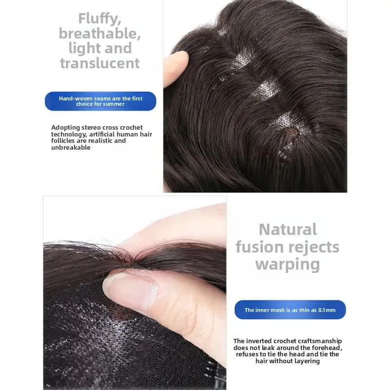 Swiss Net Wig Piece Women's New Style Grey Cover Full Real Hair Invisible Natural Bouncy Short Curl Hair Block Lace Frontal