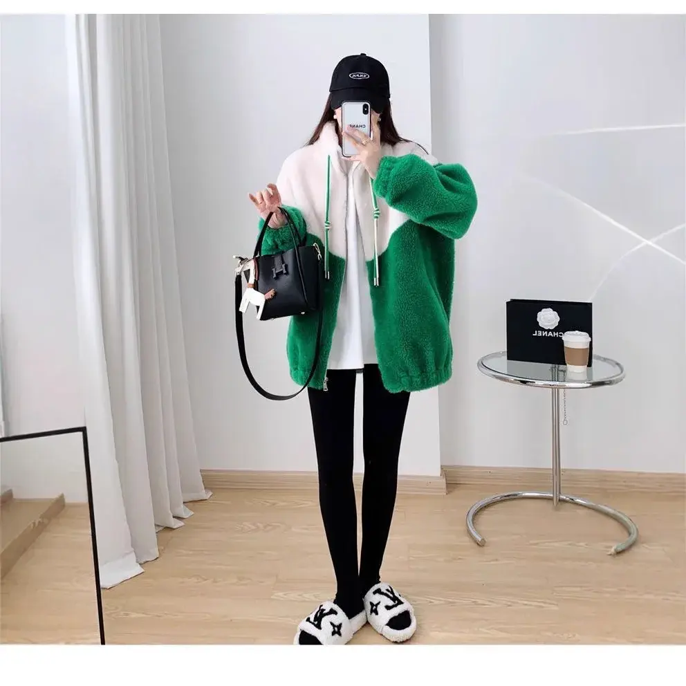 New Winter Hoodie Women's Loose Style Lamb Fur Vest Long Sleeve Casual Outerwear for Commuting And Students Fashionable