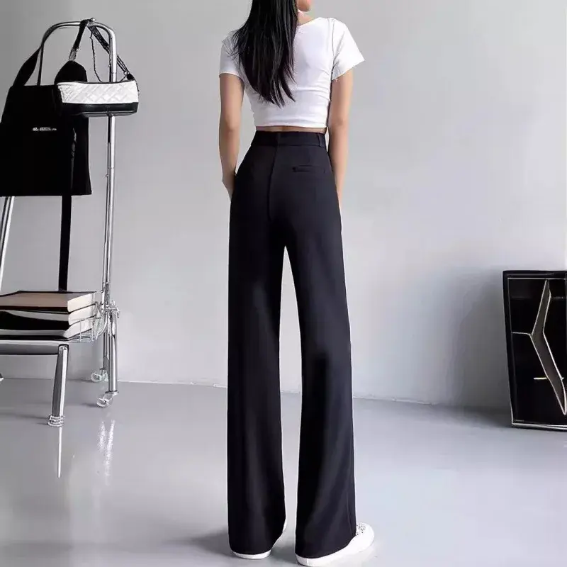 Women's High-End Feel Draped Wide-Leg Petite High-Waisted Black Straight-Leg Pants New Arrival Autumn 2023