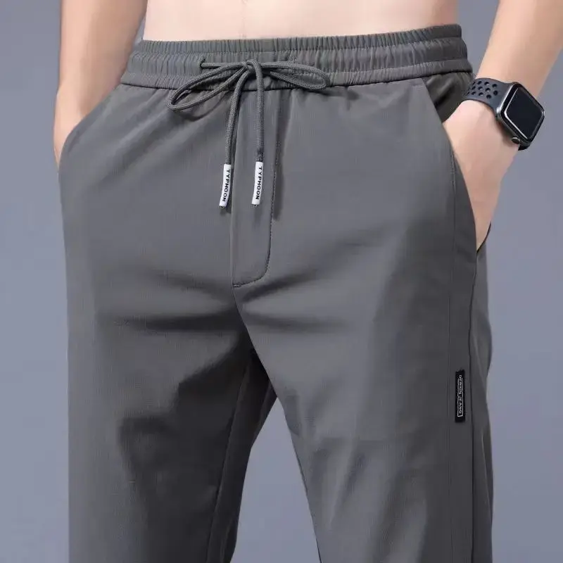 Men's Casual Quick-Dry Trousers Spring Autumn Outer Wear Elastic Waist Straight-Leg Suit Summer Men's Pants Trendy
