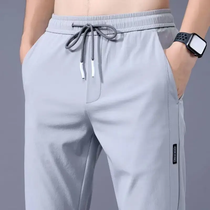 Men's Casual Quick-Dry Trousers Spring Autumn Outer Wear Elastic Waist Straight-Leg Suit Summer Men's Pants Trendy