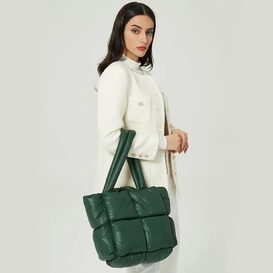 2024 New Down Bag Cotton-Padded Women's Soft Square Stuffed Tote Bag Fashionable Simple Shoulder Bag Handbag From China