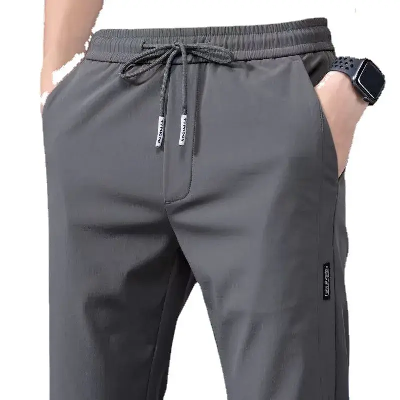 Men's Casual Quick-Dry Trousers Spring Autumn Outer Wear Elastic Waist Straight-Leg Suit Summer Men's Pants Trendy
