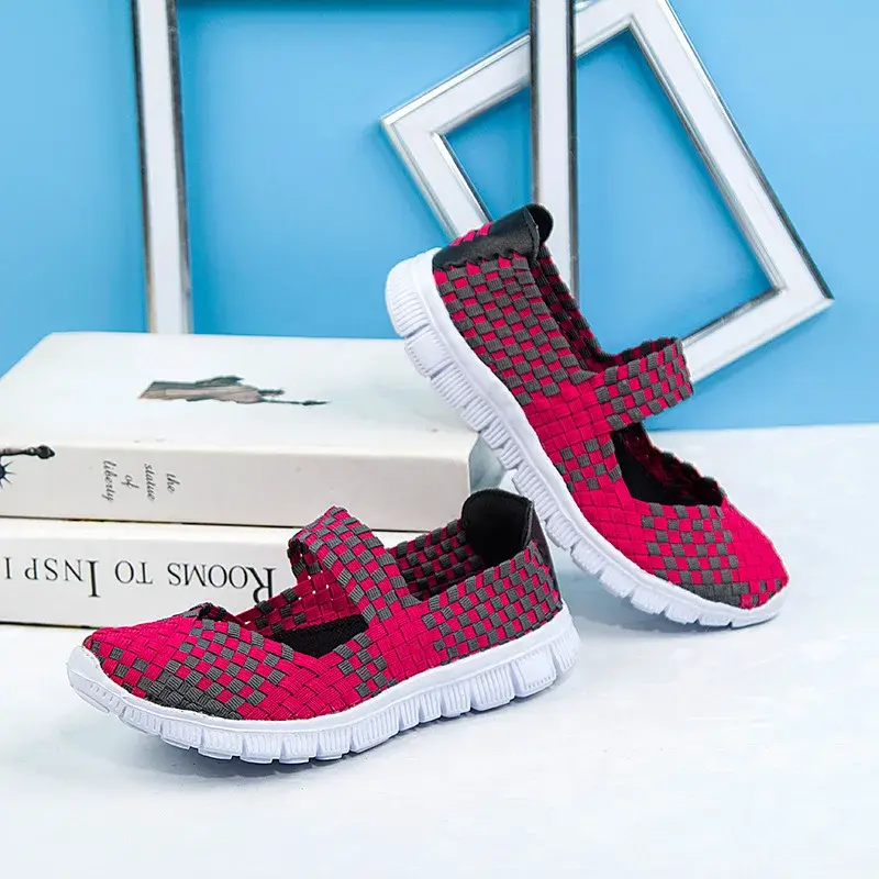 Handwoven Elastic Band Women's Flat Shoes Summer Slip-On Beijing Style Cloth Shoes Large Size Flat Bottom Mom Shoes Sandals