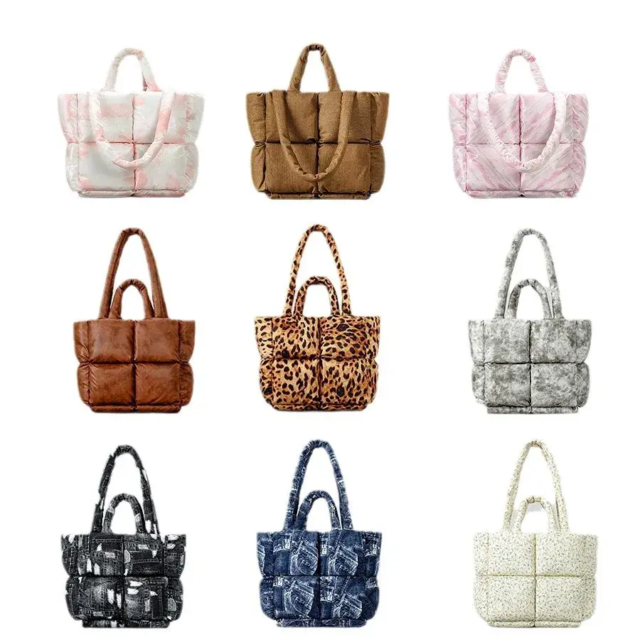2024 New Down Bag Cotton-Padded Women's Soft Square Stuffed Tote Bag Fashionable Simple Shoulder Bag Handbag From China