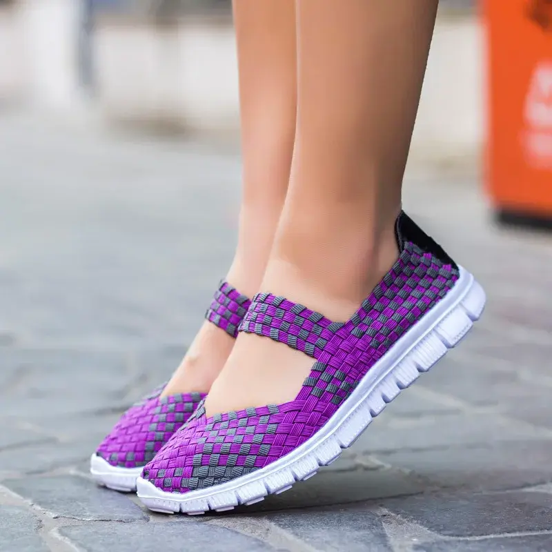 Handwoven Elastic Band Women's Flat Shoes Summer Slip-On Beijing Style Cloth Shoes Large Size Flat Bottom Mom Shoes Sandals