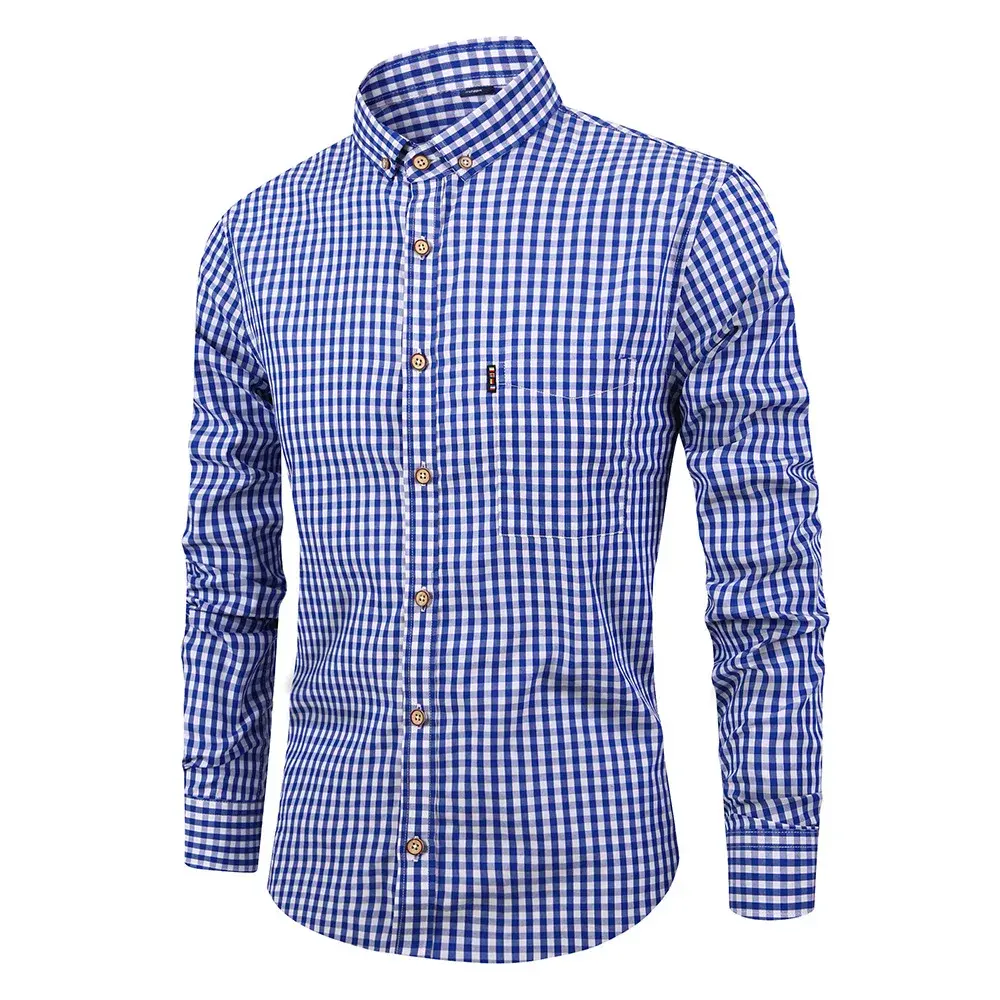 High-end Men's Plaid Shirt Breathable Cotton Casual Slim Fit Square Collar Short Sleeves Summer Wear Top Jacket