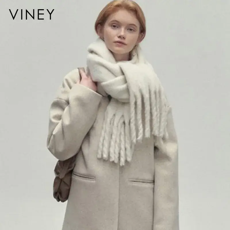 Women's Winter 2024 New High-End Feel Scarf Solid Color Student White Large Shawl Women's Birthday Gift Neck Tie Accessory