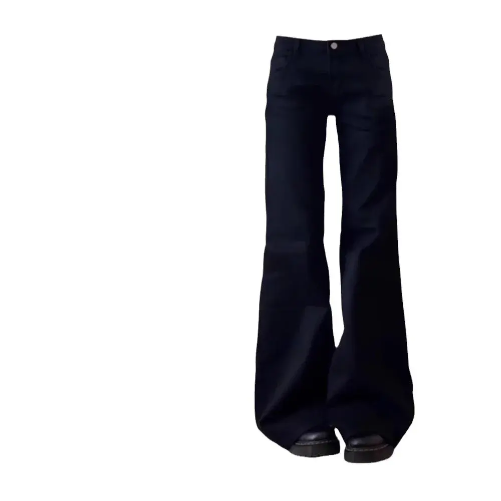 Plus Size American Style Spicy Girl Black Low Waist Wide Leg Micro Flared Jeans Women's Early Autumn Loose Fit Versatile Straigh