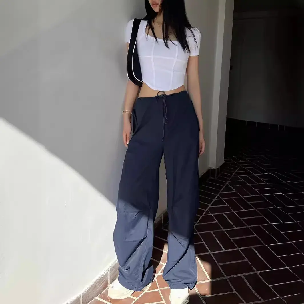 Spring Autumn New Style Thin Air Sense Bell Bottom Trousers European American Street Fashion Spicy Girl Workwear Pocket Draped C
