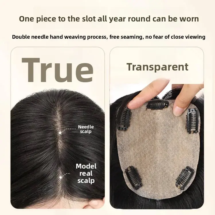 Women's Hair Extensions Real Human Hair Silk Net Top Piece Cover Grey Hair Asian Fiber Clip Hair from Mainland China