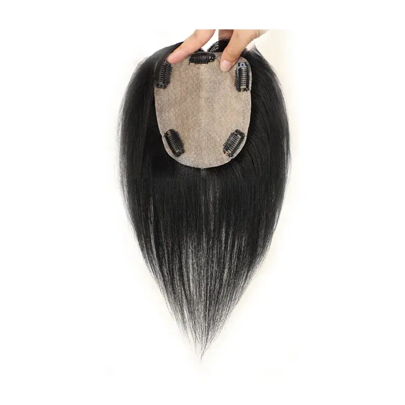 Women's Hair Extensions Real Human Hair Silk Net Top Piece Cover Grey Hair Asian Fiber Clip Hair from Mainland China