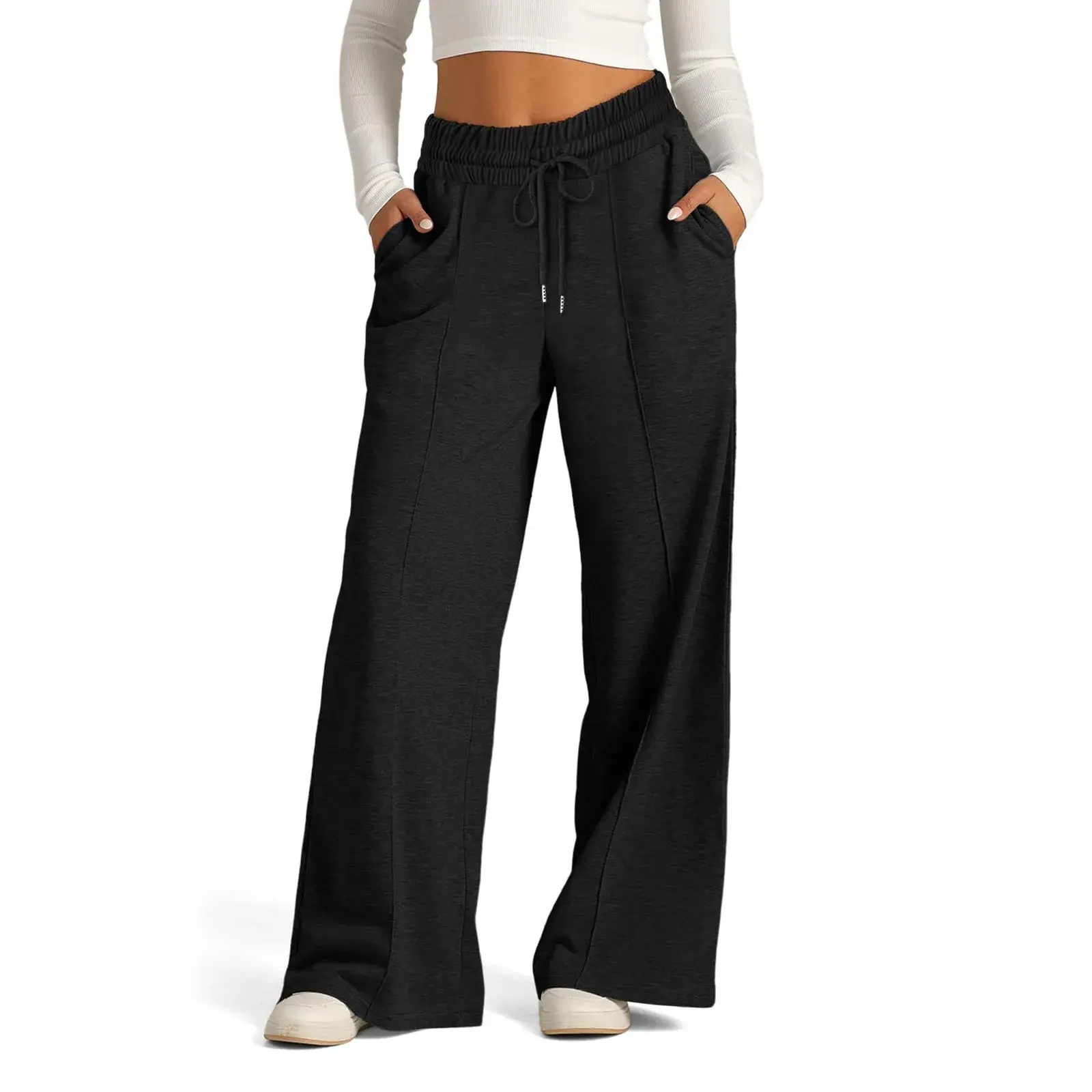 Fashionable High Waist Wide Leg Casual Pants Women's Rope Tied Solid Color Autumn Winter New Style Cross-Border Loose Fit Trouse