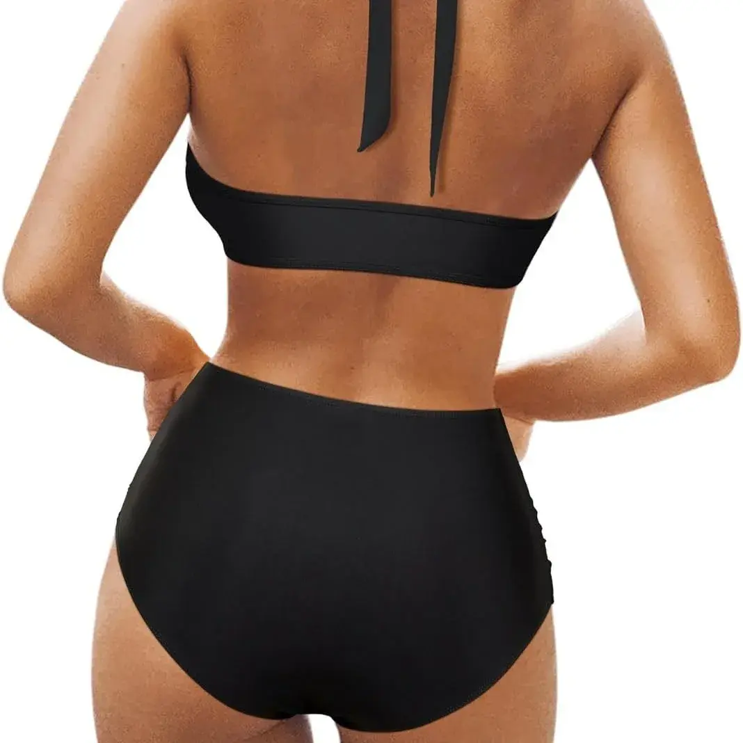 Hot Sale Of The Season New Women's Bikini Swimsuit Mesh Splice High Waist Sexy Slimming off Shoulder Strapless Split Design Pool