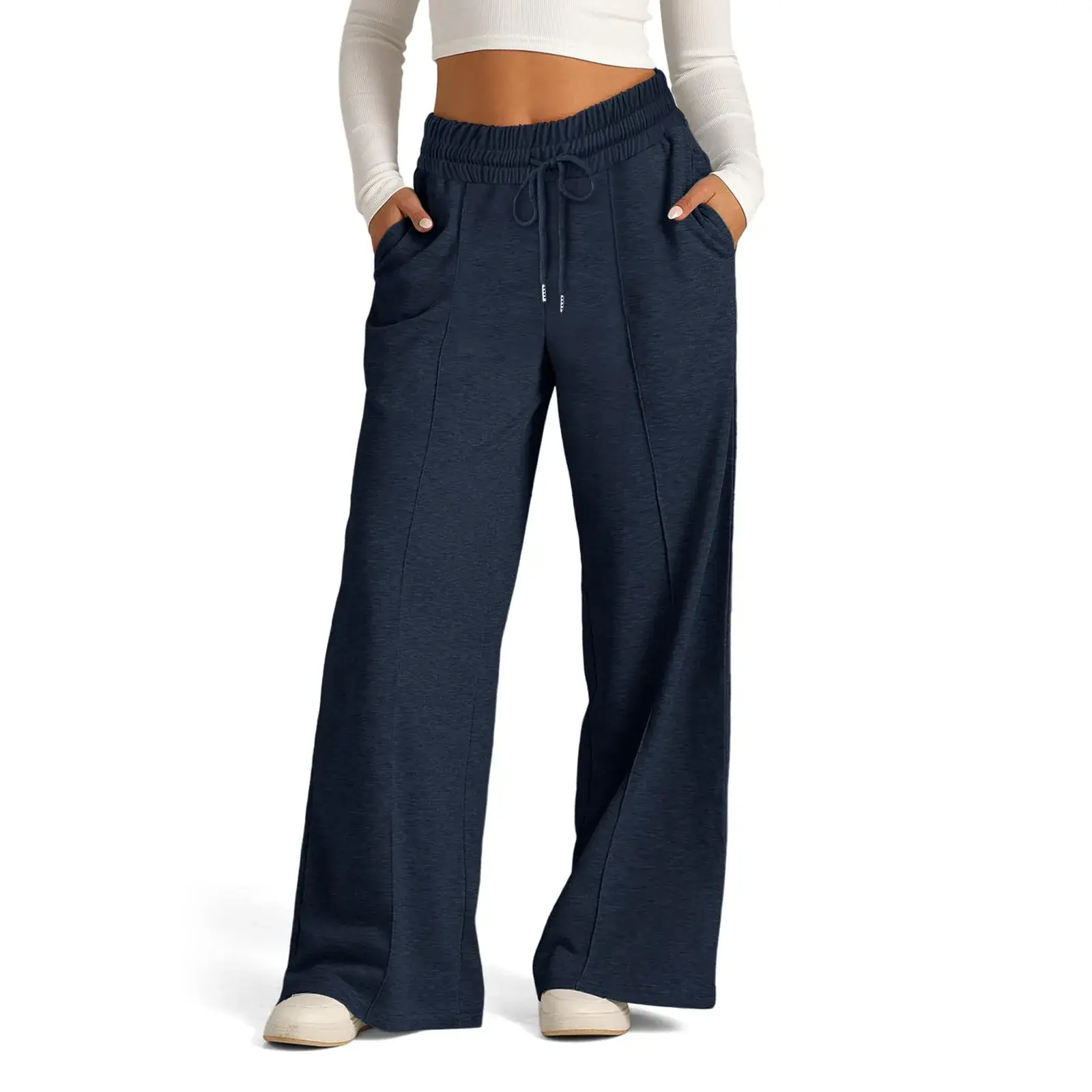 Fashionable High Waist Wide Leg Casual Pants Women's Rope Tied Solid Color Autumn Winter New Style Cross-Border Loose Fit Trouse