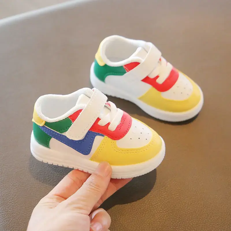 Children's Breathable Spring Autumn White Shoes Baby Boy Walking Shoes Color Block Soft Bottom Baby Girl Shoes Non-Slip