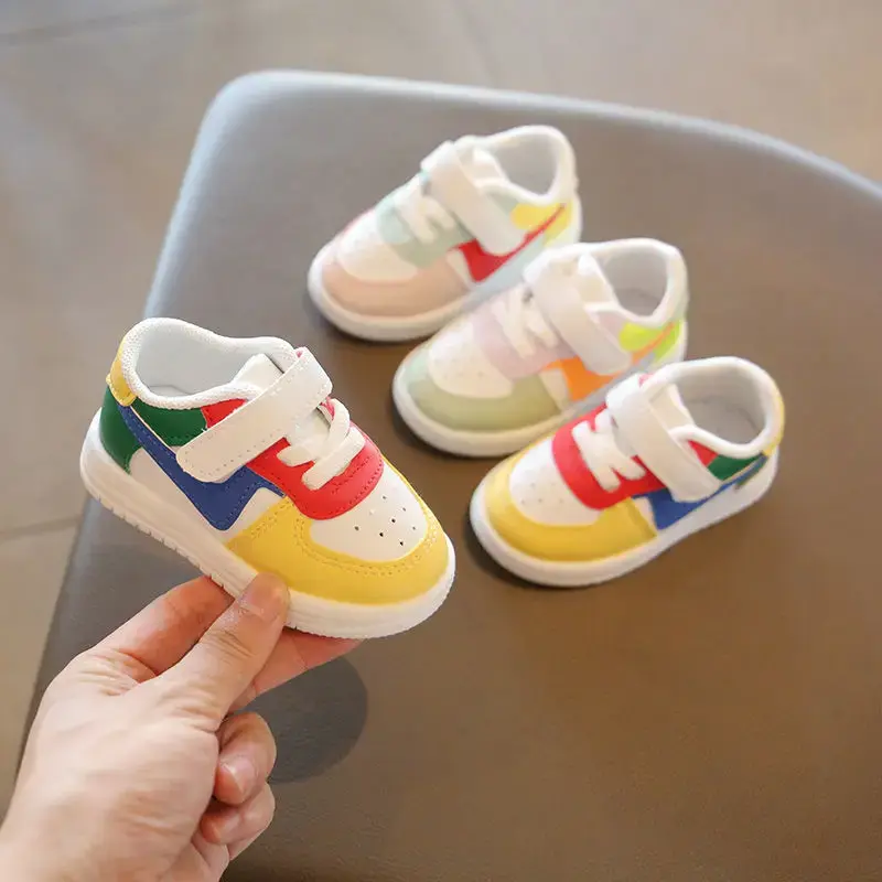 Children's Breathable Spring Autumn White Shoes Baby Boy Walking Shoes Color Block Soft Bottom Baby Girl Shoes Non-Slip