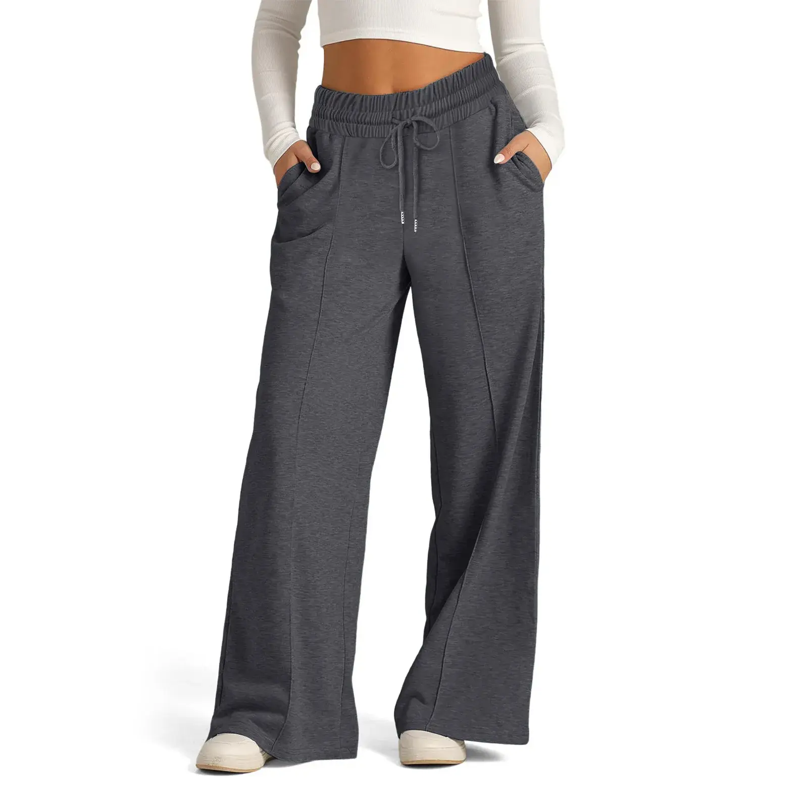 Fashionable High Waist Wide Leg Casual Pants Women's Rope Tied Solid Color Autumn Winter New Style Cross-Border Loose Fit Trouse