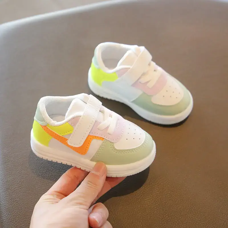 Children's Breathable Spring Autumn White Shoes Baby Boy Walking Shoes Color Block Soft Bottom Baby Girl Shoes Non-Slip