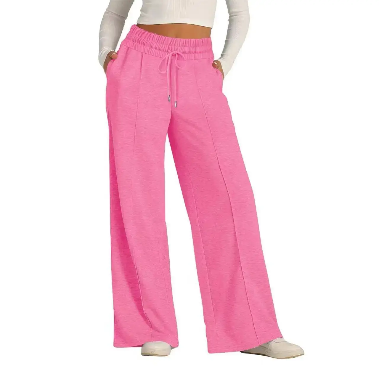 Fashionable High Waist Wide Leg Casual Pants Women's Rope Tied Solid Color Autumn Winter New Style Cross-Border Loose Fit Trouse