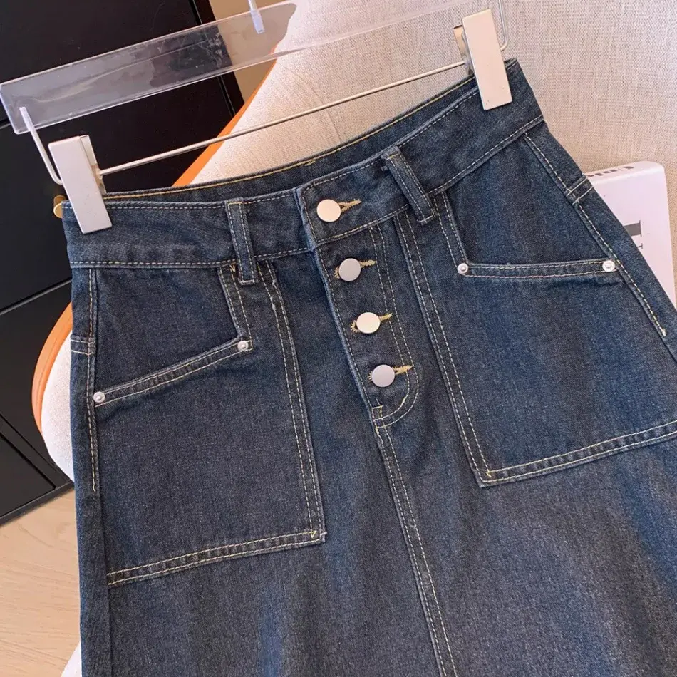 High Waist Denim Mini Skirt Women's Summer 2024 New Small Size Mid-Length A- Line Slimming Bodycon Skirt Cotton Knitted Fabric