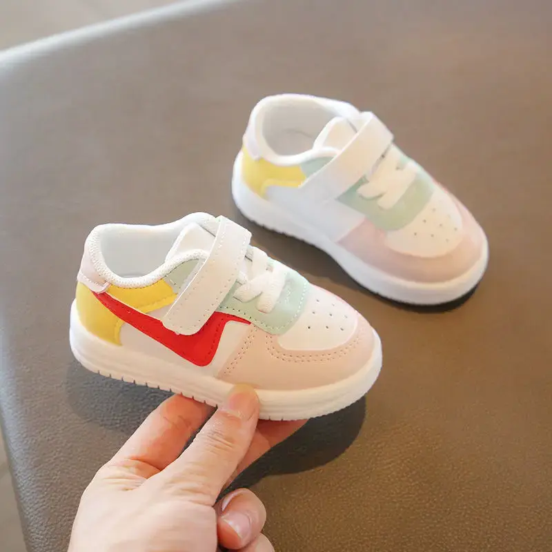 Children's Breathable Spring Autumn White Shoes Baby Boy Walking Shoes Color Block Soft Bottom Baby Girl Shoes Non-Slip