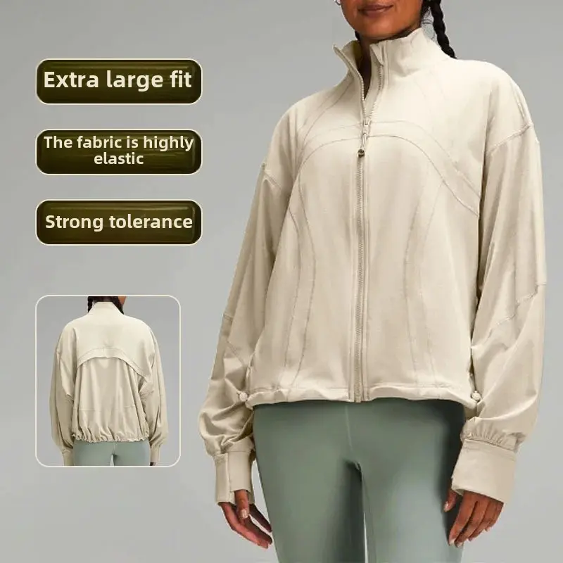 Loose-Fit Fashionable Stand Collar Batwing Sleeve Top For Women Outdoor Yoga Running Windproof Jacket Sport Jacket Autumn